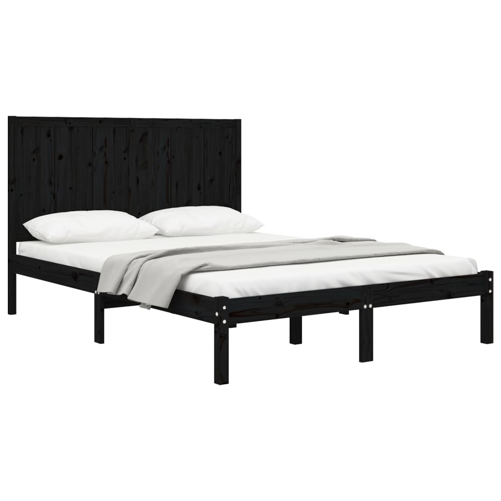 

vidaXL Bedframe massief grenenhout zwart 135x190 cm 4FT6 Double