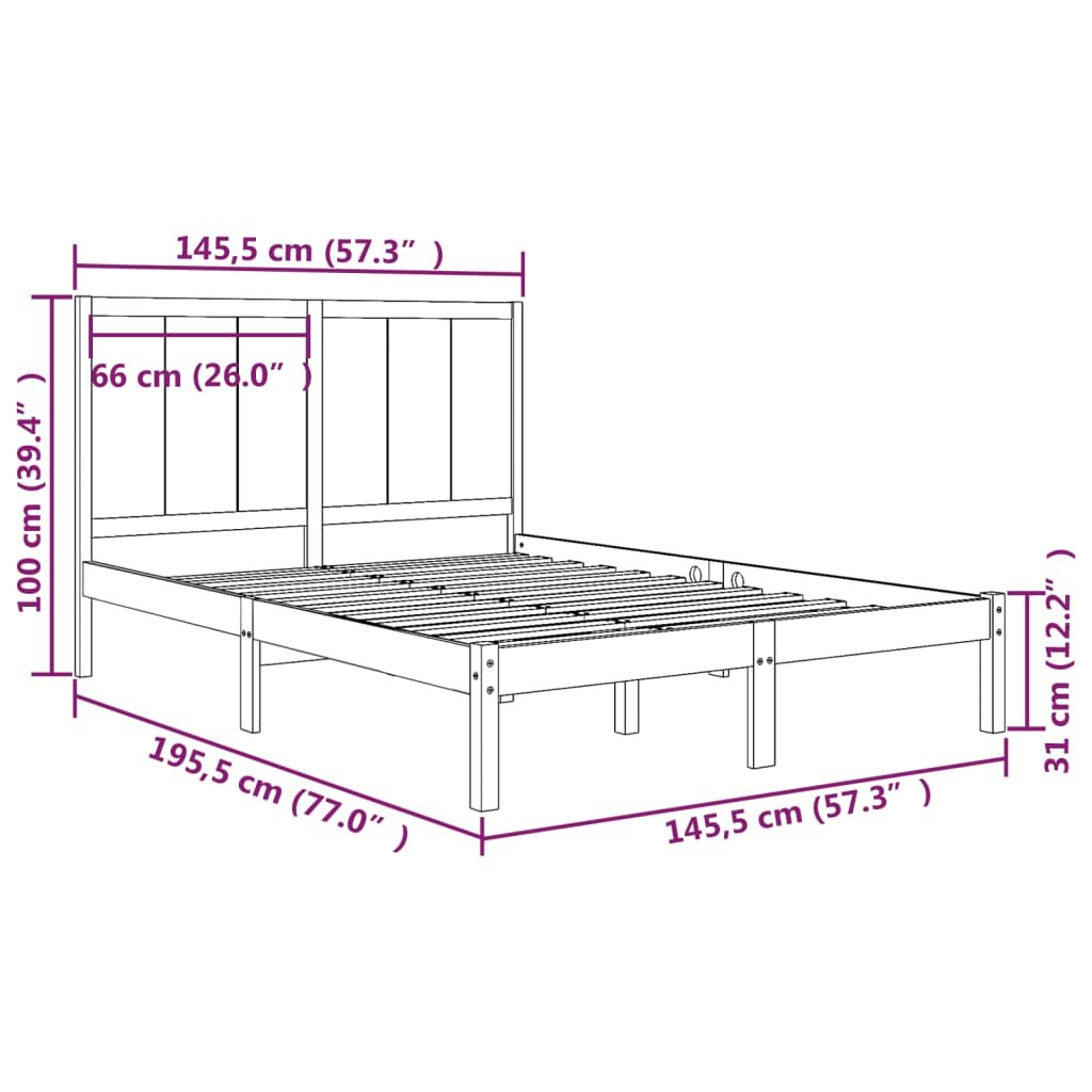 Cadru pat, alb, 140x190 cm, lemn masiv de pin