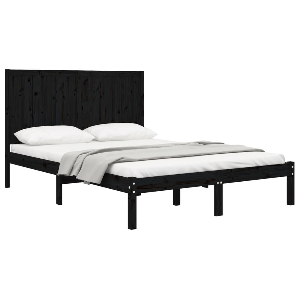 vidaXL Bedframe massief grenenhout zwart 140x190 cm