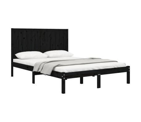 vidaXL Lovos rėmas, juodos spalvos, 140x190cm, pu&scaron;ies medienos masyvas