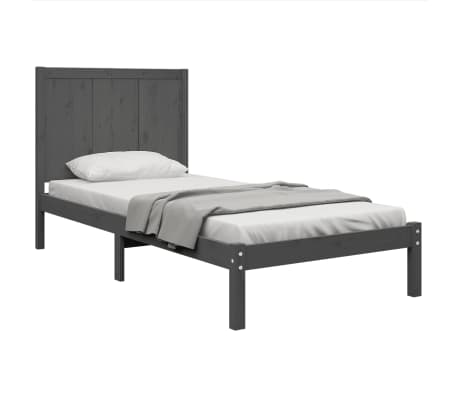 vidaXL Lovos rėmas, pilkos spalvos, 90x200cm, pu&scaron;ies medienos masyvas