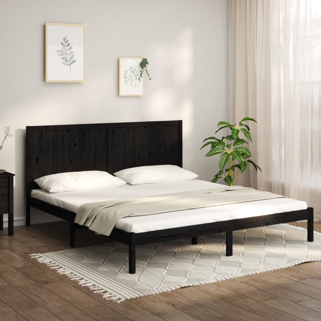 vidaXL Cadru de pat Super King, negru, 180x200 cm, lemn masiv de pin