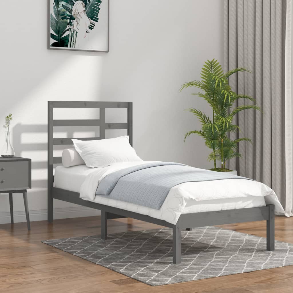 Rám postele šedý masivní dřevo 90 x 190 cm Single