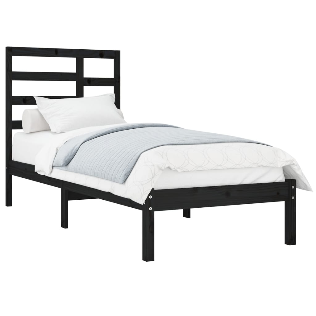 vidaXL Bed Frame without Mattress Black Solid Wood 90x190 cm Single Single