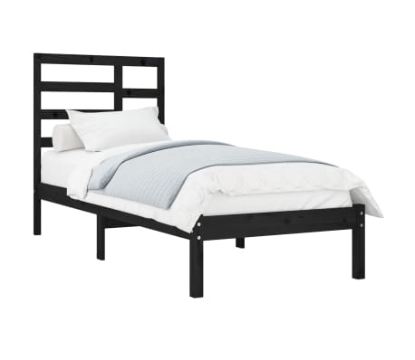 vidaXL Bed Frame without Mattress Black Solid Wood 90x190 cm Single Single