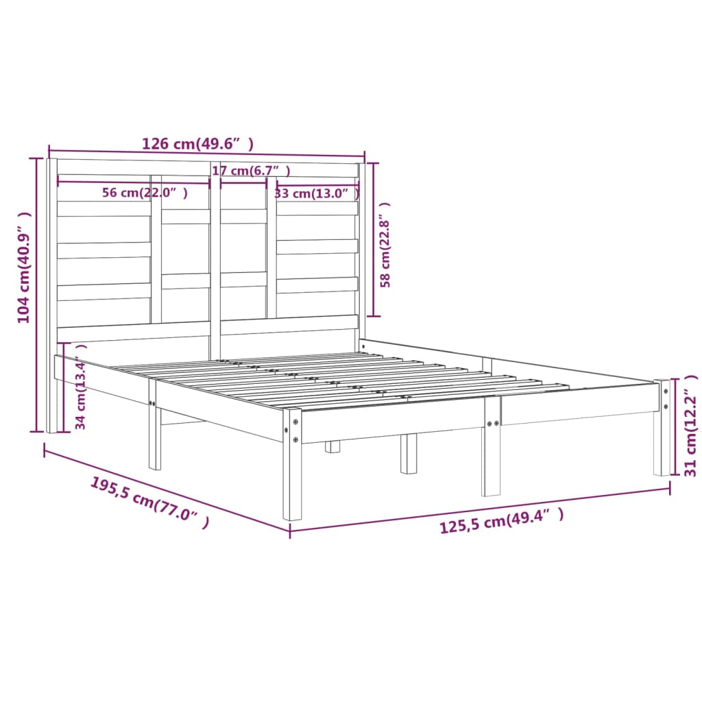 Posteljni okvir iz trdnega lesa 120x190 cm 4FT