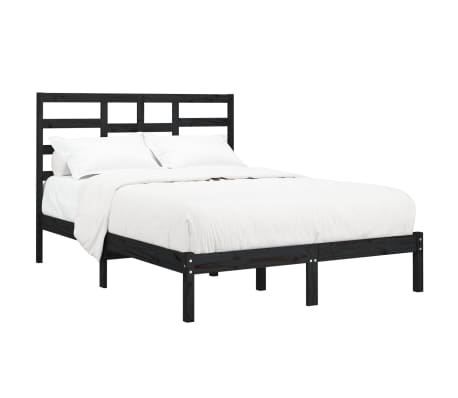 vidaXL Cadru de pat mic dublu, negru, 120x190 cm, lemn masiv