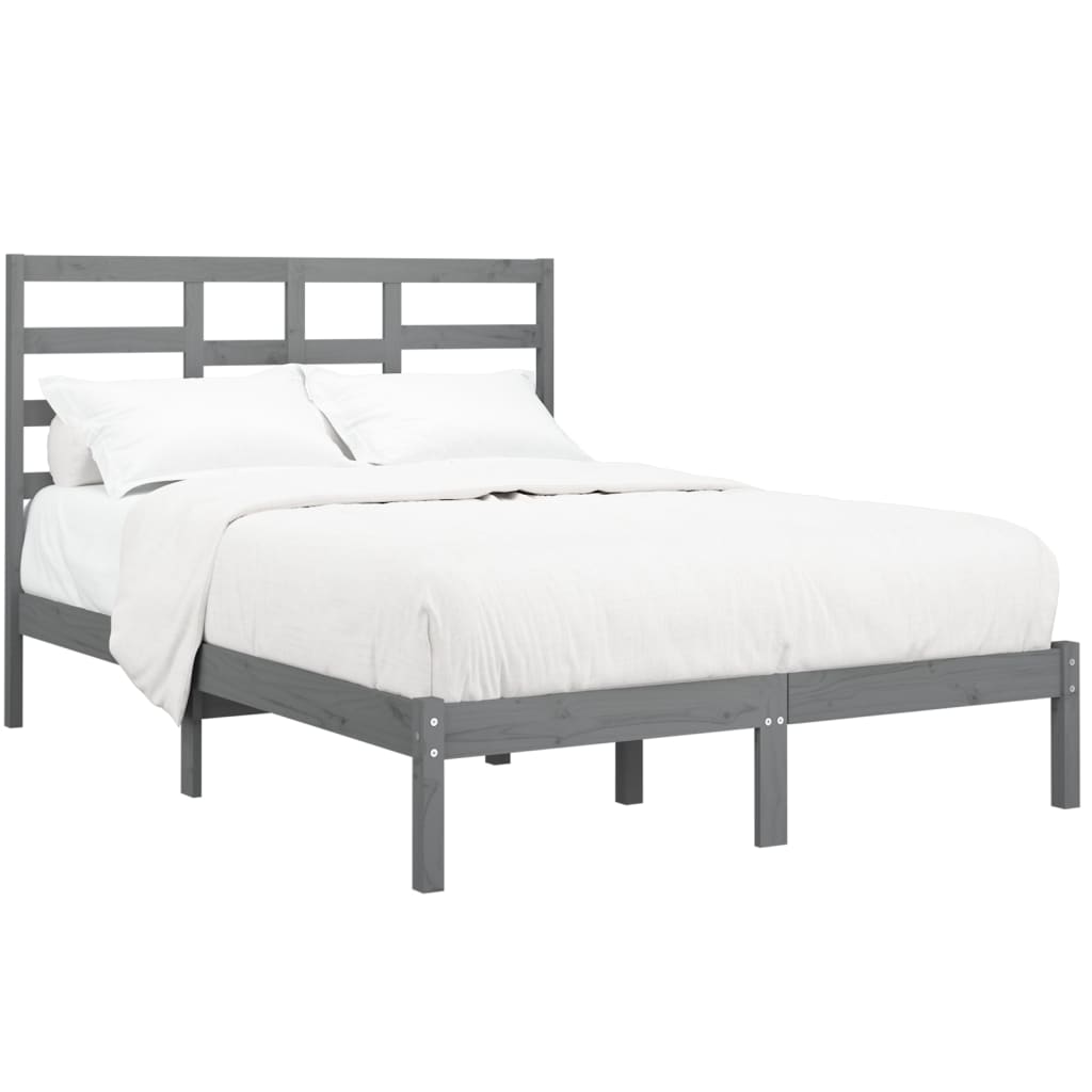 vidaXL Bedframe massief hout grijs 135x190 cm 4FT6 Double