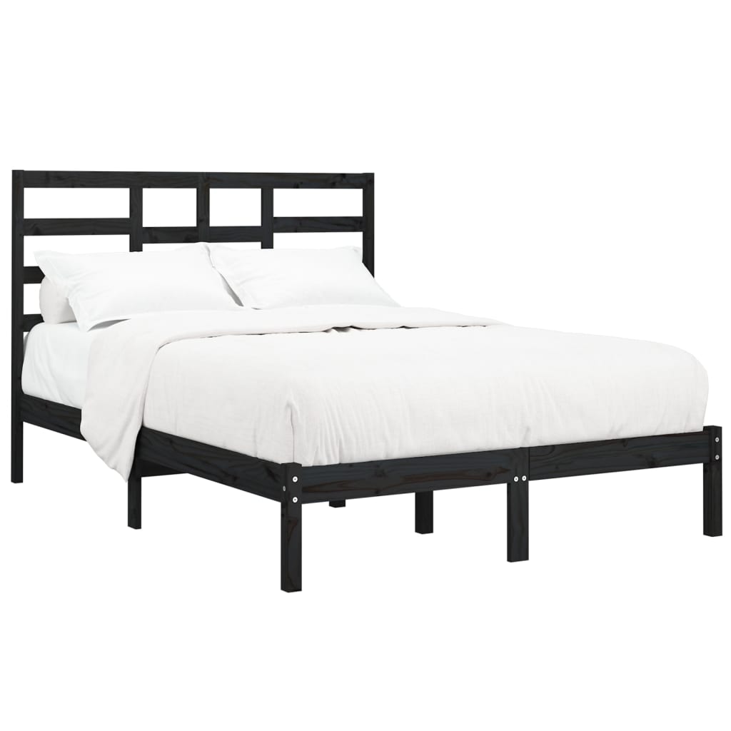 

vidaXL Bedframe massief hout zwart 135x190 cm 4FT6 Double