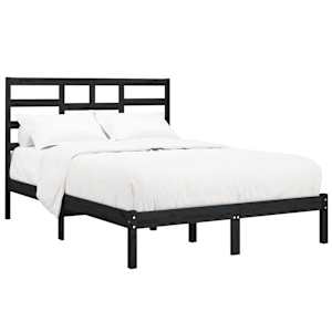 vidaXL Bed Frame without Mattress Black Solid Wood 135x190 cm Double Double