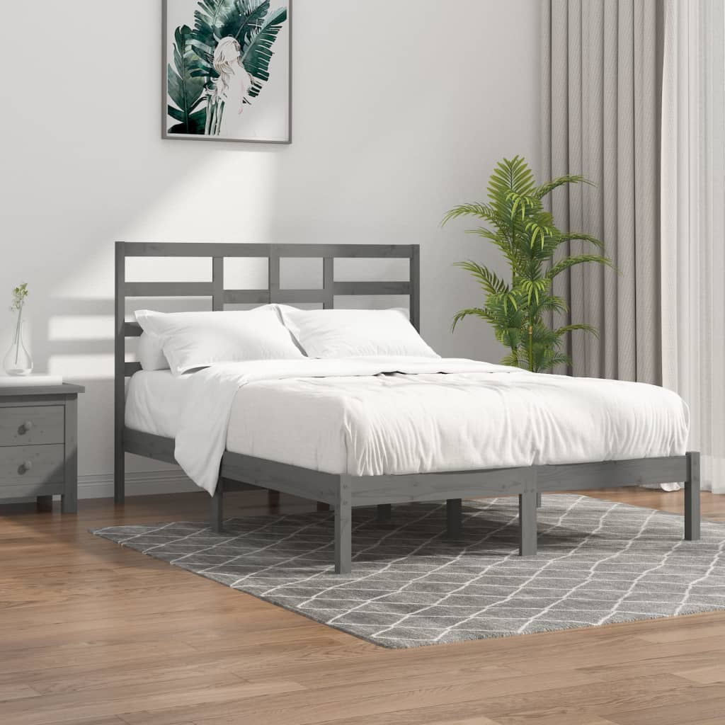 Rám postele šedý masivní dřevo 150 x 200 cm King Size