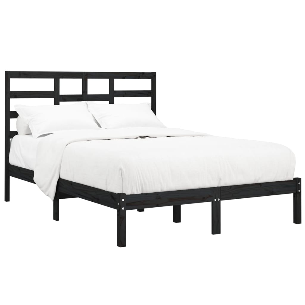 vidaXL Bedframe massief hout zwart 150x200 cm 5FT King Size