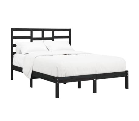vidaXL Lovos rėmas, juodas, 150x200cm, medienos masyvas, didelis