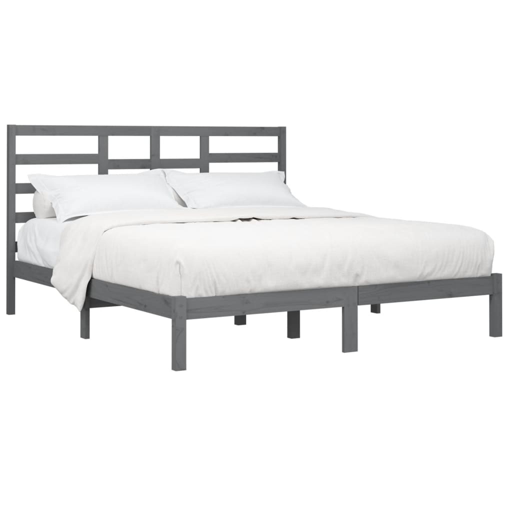 vidaXL Bed Frame without Mattress Grey Solid Wood 180x200 cm Super King