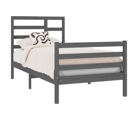 vidaXL Lovos rėmas, pilkas, 75x190cm, medienos masyvas, vienvietis