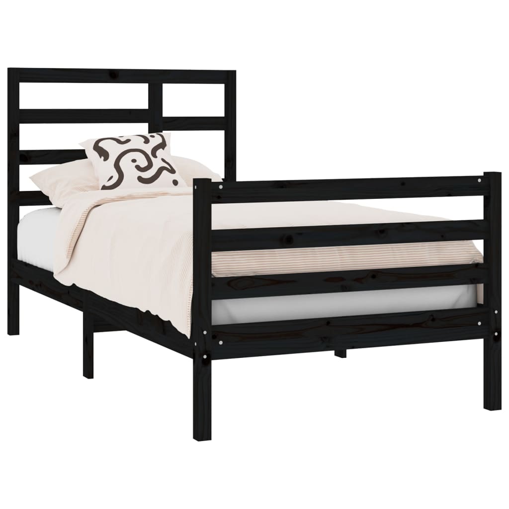 vidaXL Bed Frame without Mattress Black Solid Wood 90x190 cm Single