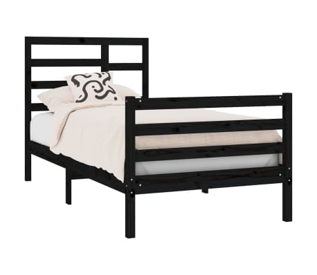 vidaXL Bed Frame without Mattress Black Solid Wood 90x190 cm Single