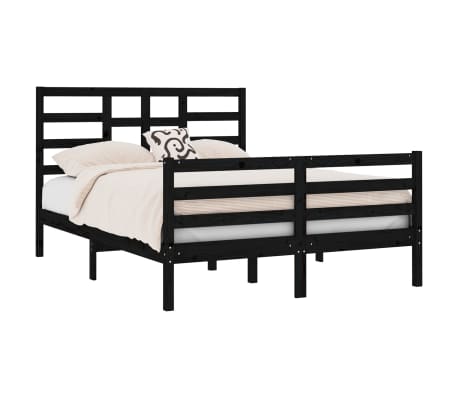 vidaXL Lovos rėmas, juodas, 135x190cm, medienos masyvas, dvivietis