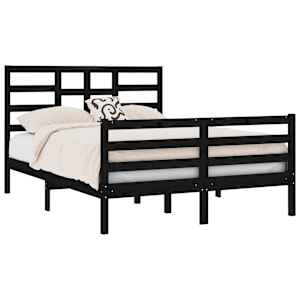 vidaXL Lovos rėmas, juodas, 135x190cm, medienos masyvas, dvivietis