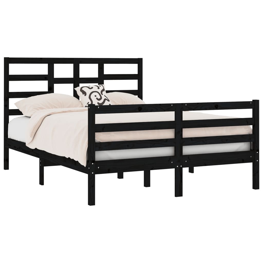 vidaXL Estrutura de cama 140x190 cm madeira maciça preto