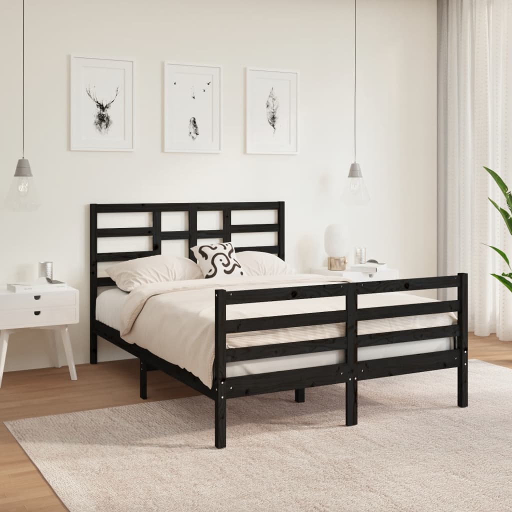 vidaXL Cadru de pat, negru, 140x190 cm, lemn masiv 