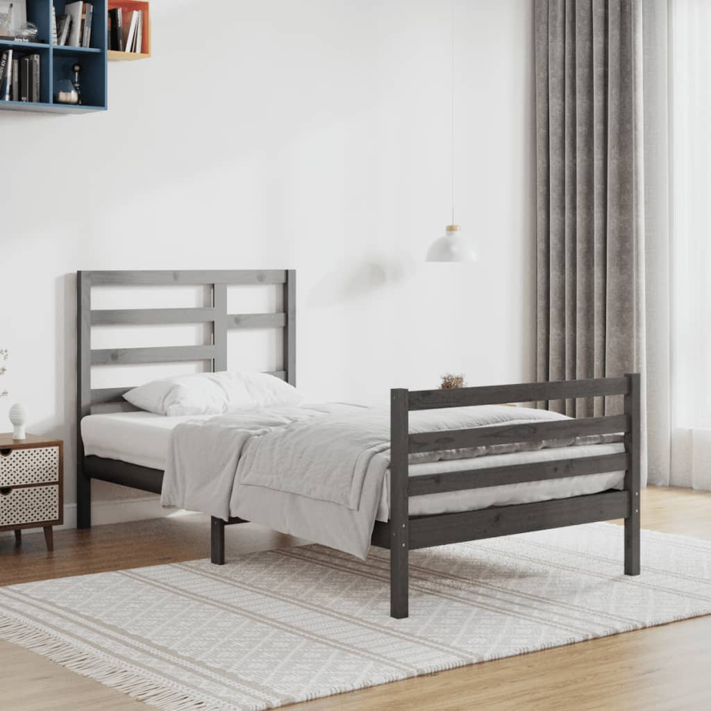 Cadre de lit Gris Bois massif 100x200 cm