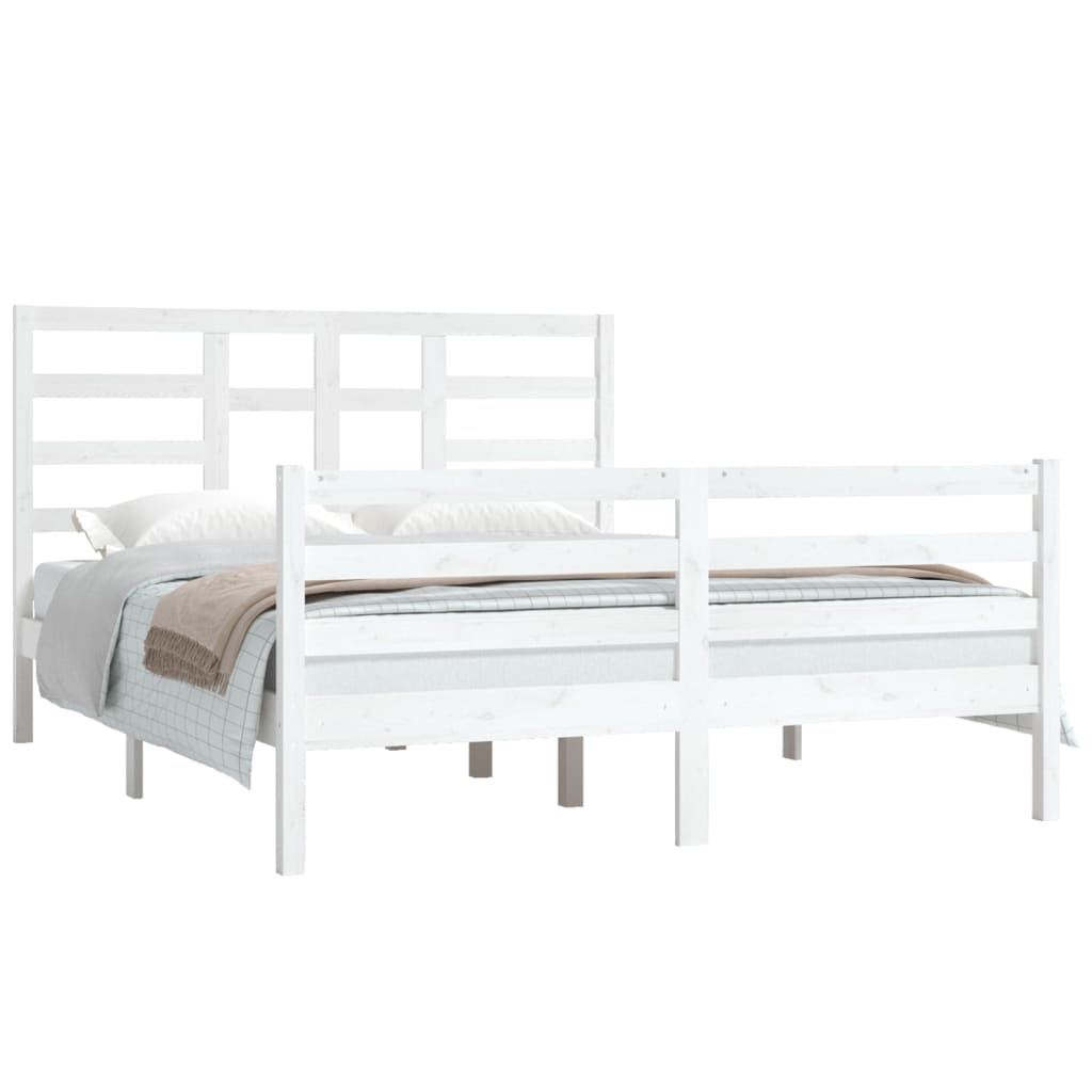 vidaXL Bed Frame White Solid Wood 150x200 cm King Size