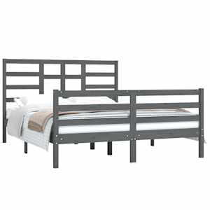 vidaXL Bedframe massief hout grijs 150x200 cm