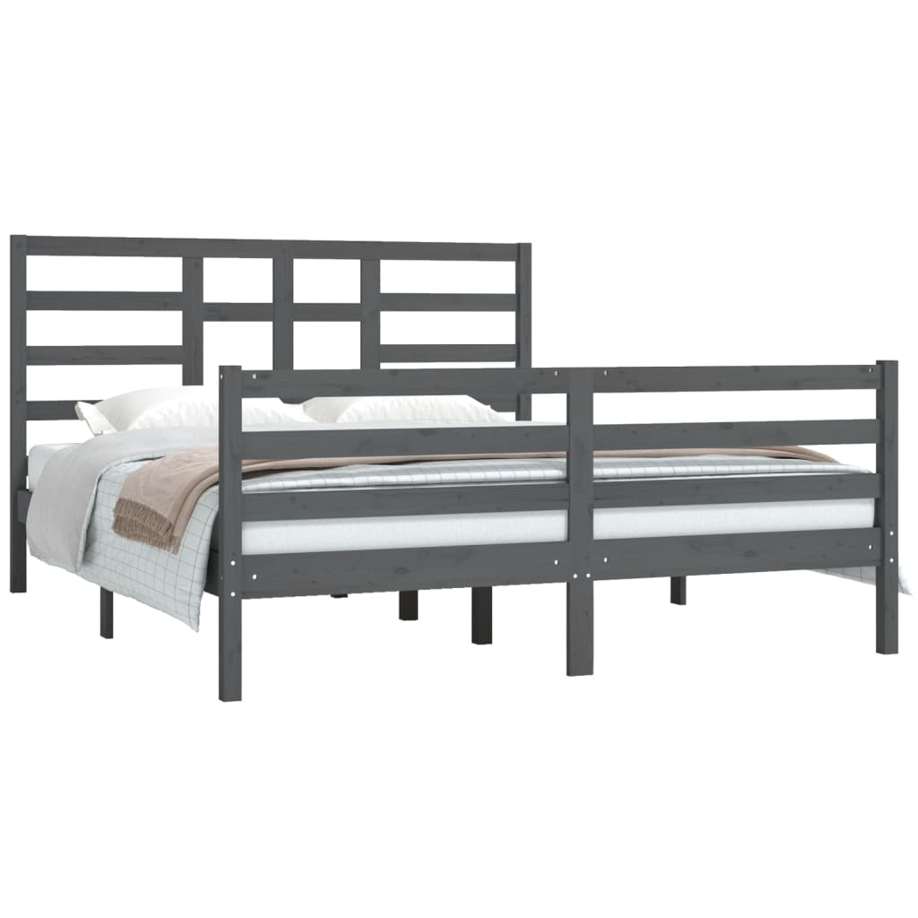 vidaXL Bed Frame Grey Solid Wood 160x200 cm