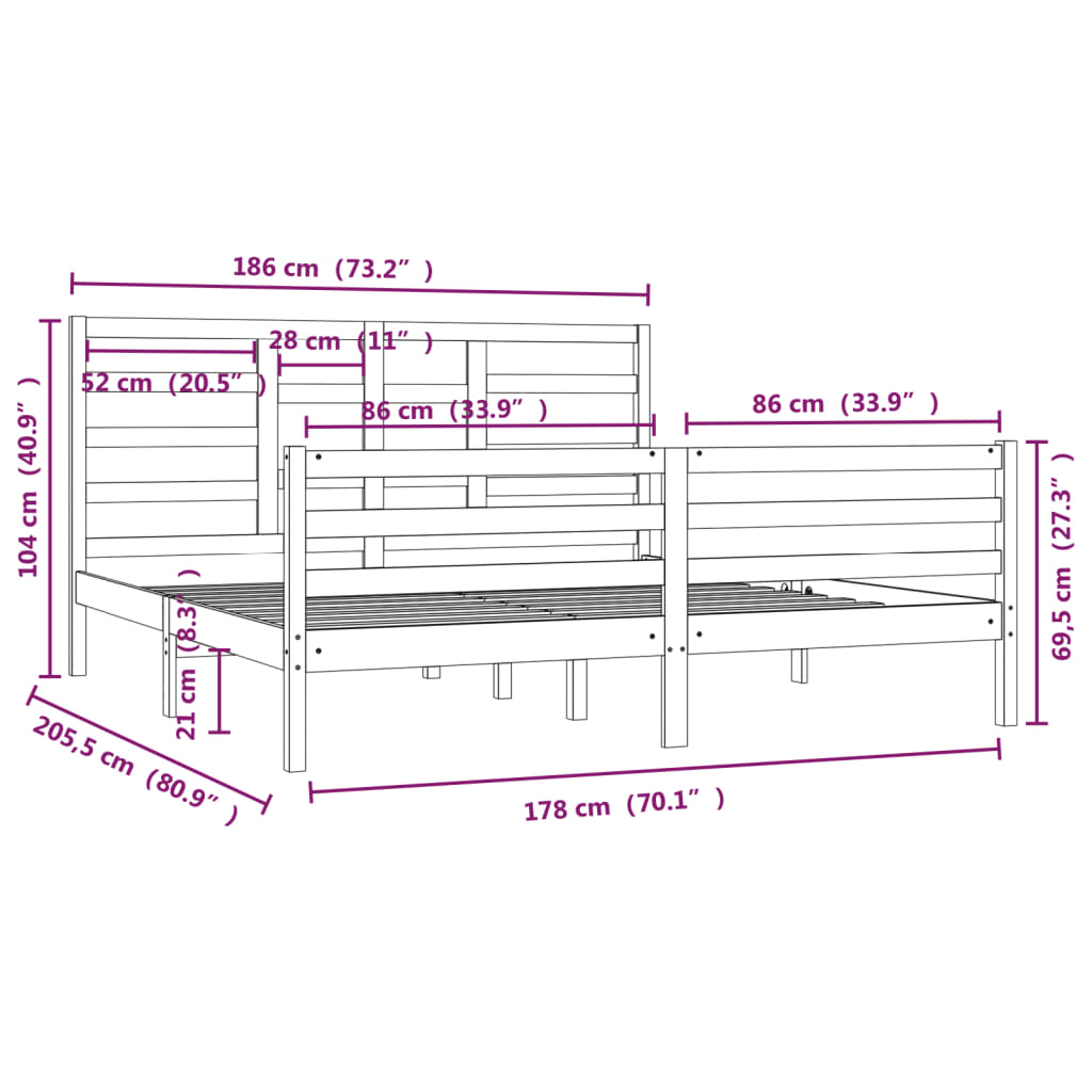 Cadru de pat Super King, 180x200 cm, lemn masiv