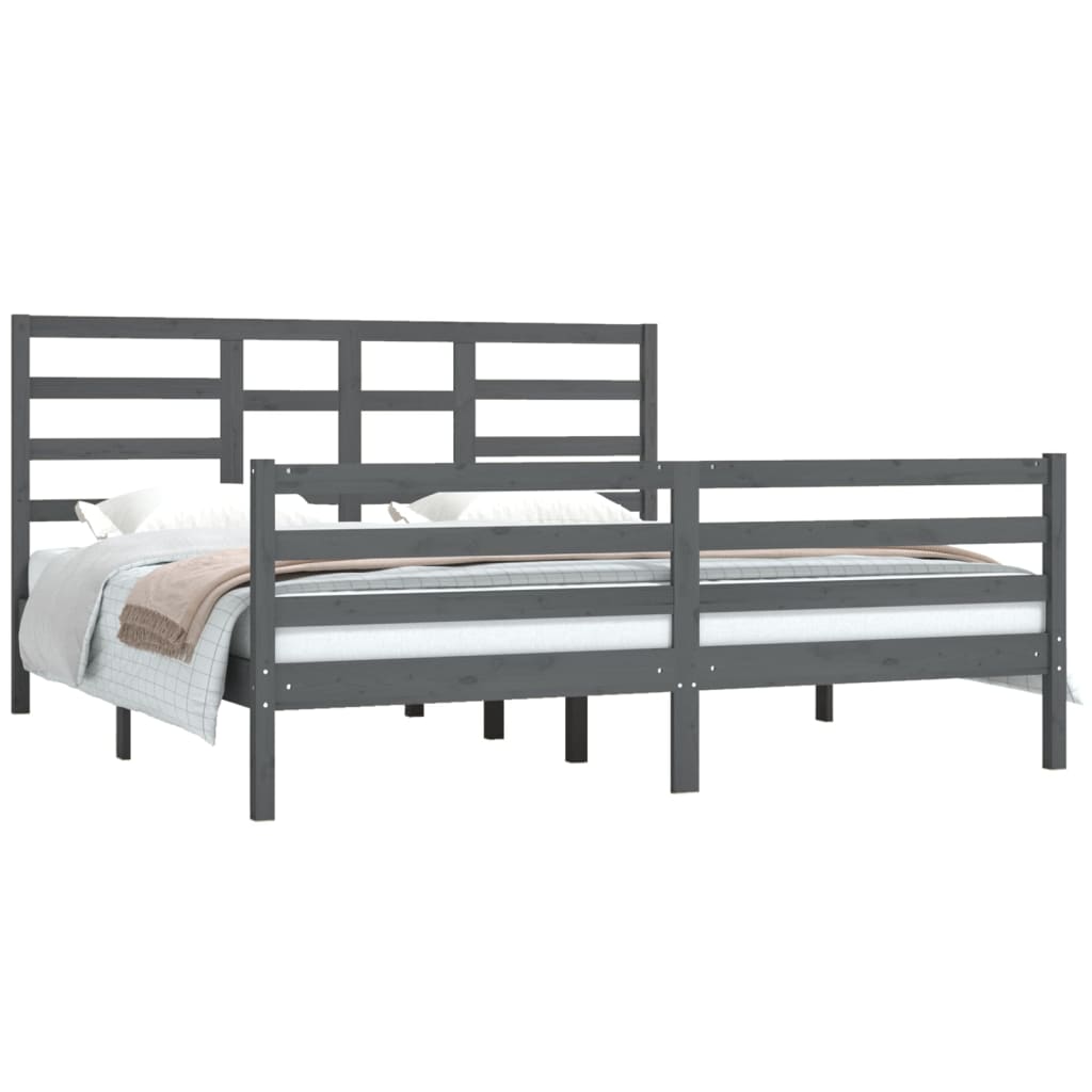 vidaXL Bedframe massief hout grijs 180x200 cm 6FT Super King