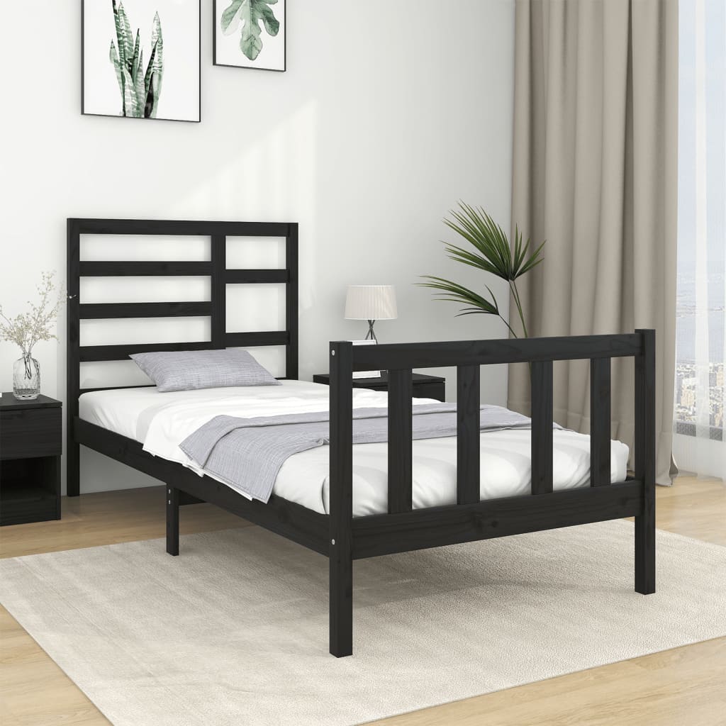Rám postele černý masivní dřevo 75 x 190 cm malé jednolůžko