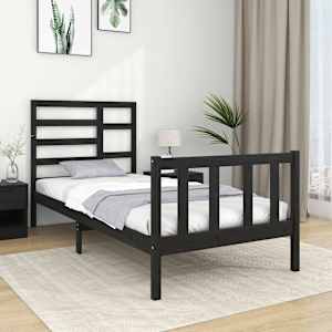 Rám postele černý masivní dřevo 75 x 190 cm malé jednolůžko