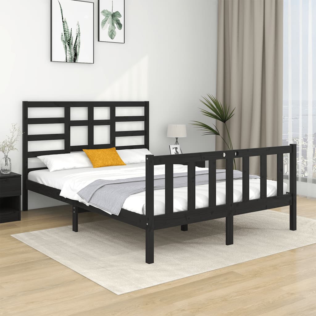 Rám postele černý masivní dřevo 120 x 190 cm malé dvojlůžko