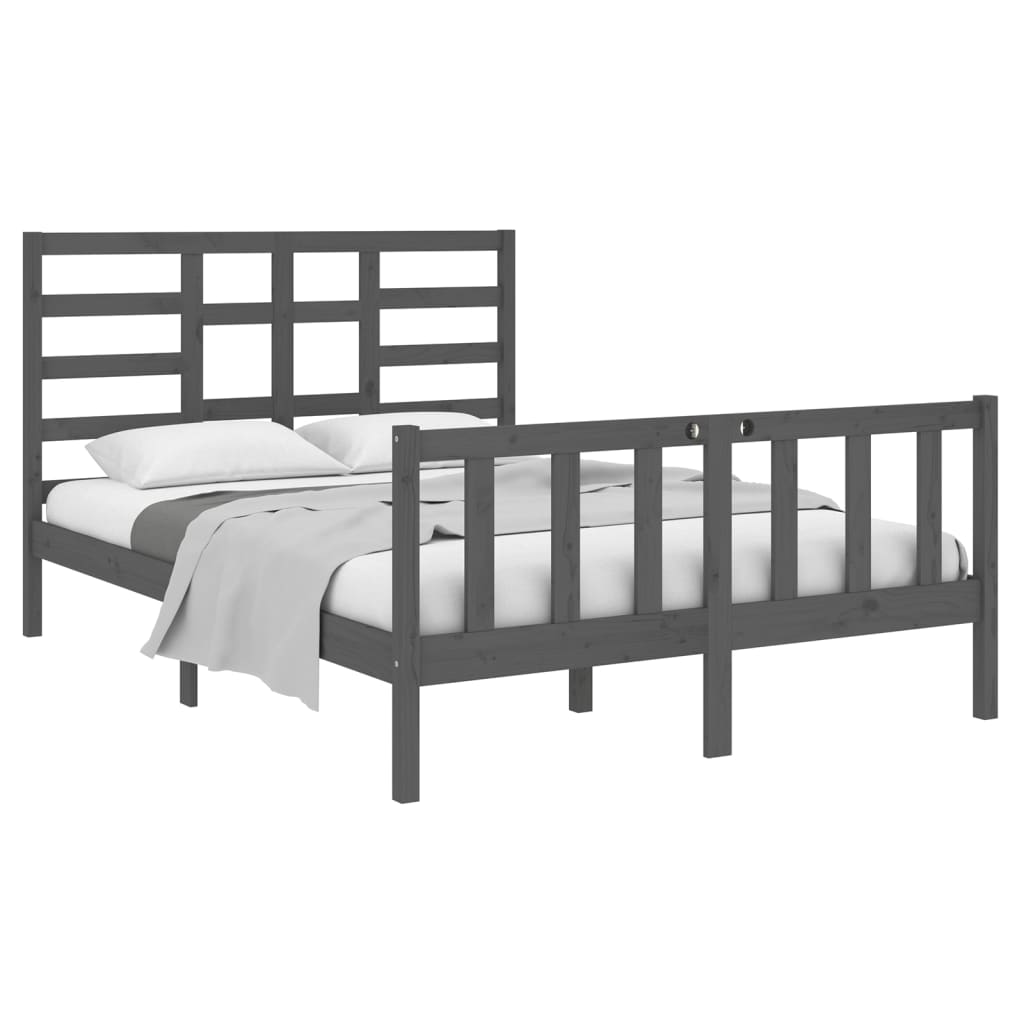 vidaXL Bed Frame Grey Solid Wood 135x190 cm Double