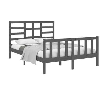 vidaXL Bed Frame Grey Solid Wood 135x190 cm Double