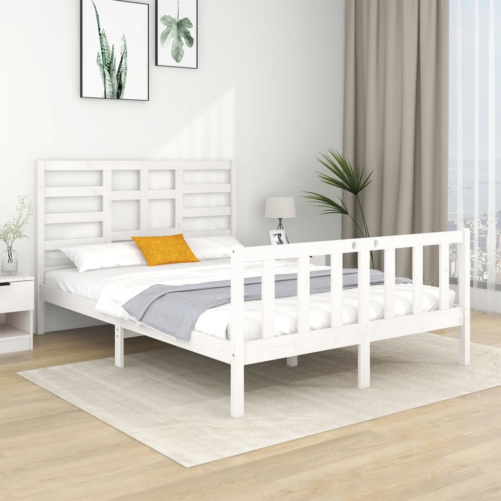 vidaXL Cadru pat, alb, 140×190 cm, lemn masiv