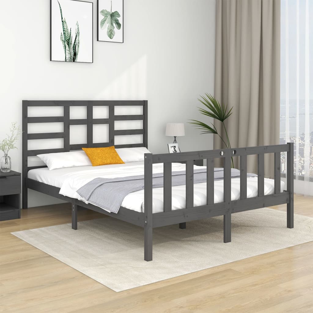 Rám postele šedý masivní dřevo 140 x 190 cm