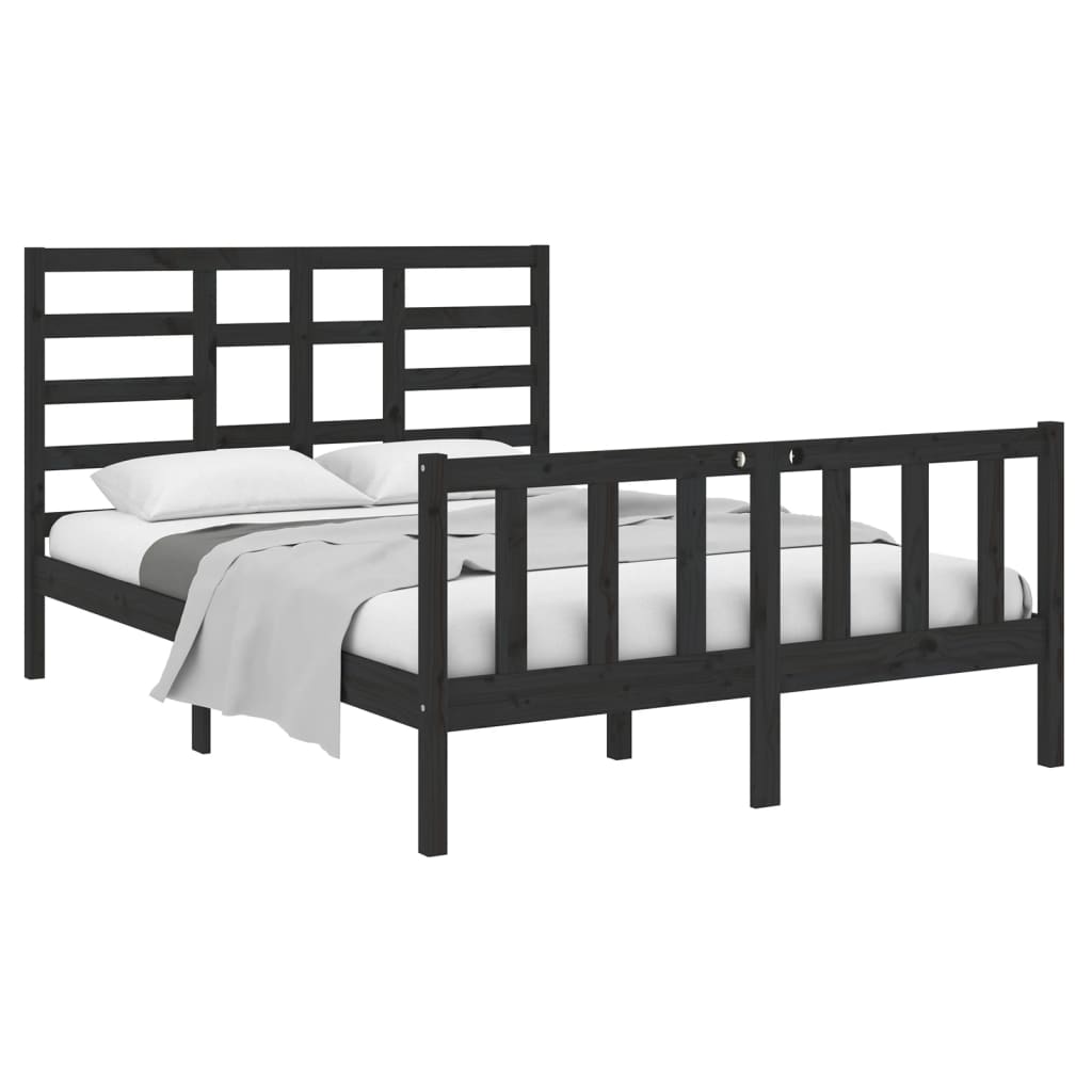 vidaXL Bedframe massief hout zwart 140x190 cm