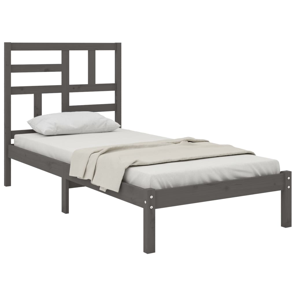 vidaXL Bedframe massief hout grijs 75x190 cm 2FT6 Small Single