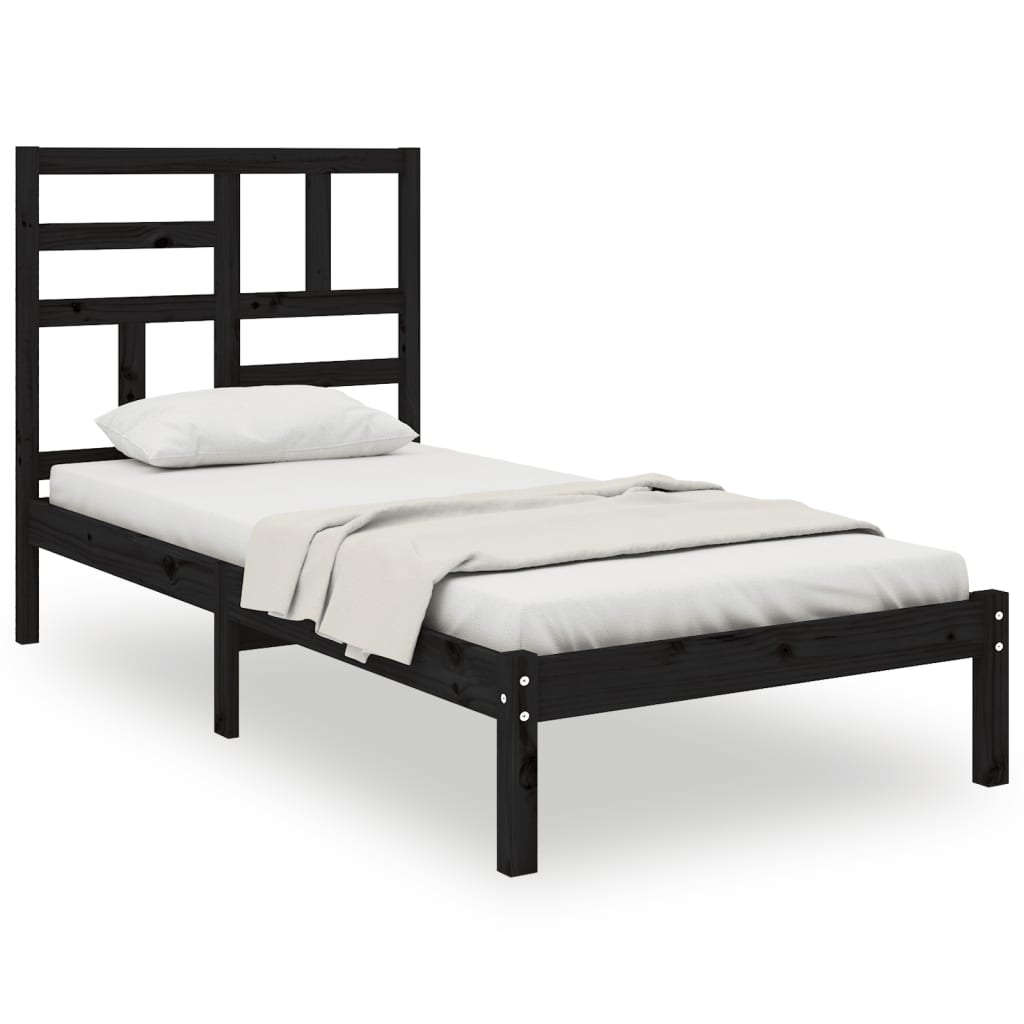 vidaXL Bedframe massief hout zwart 75x190 cm 2FT6 Small Single