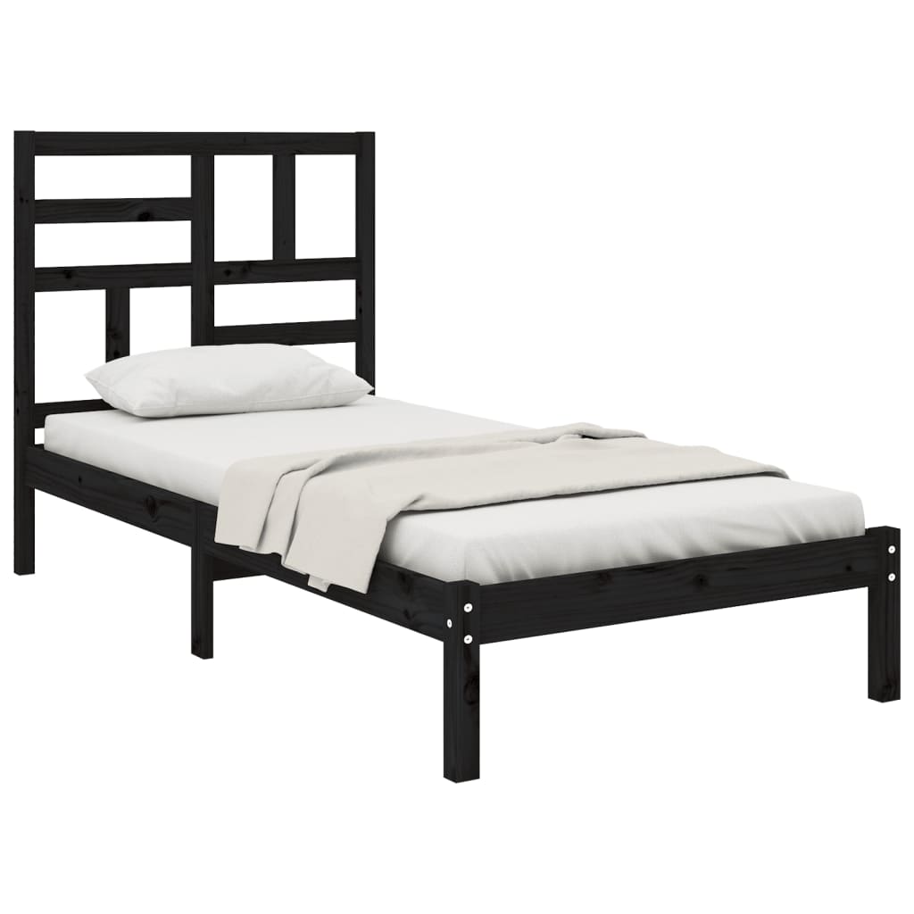 vidaXL Bedframe massief hout zwart 75x190 cm afbeelding