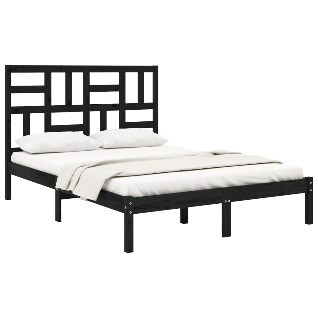 vidaXL Bedframe massief hout zwart 120x190 cm 4FT Small Double