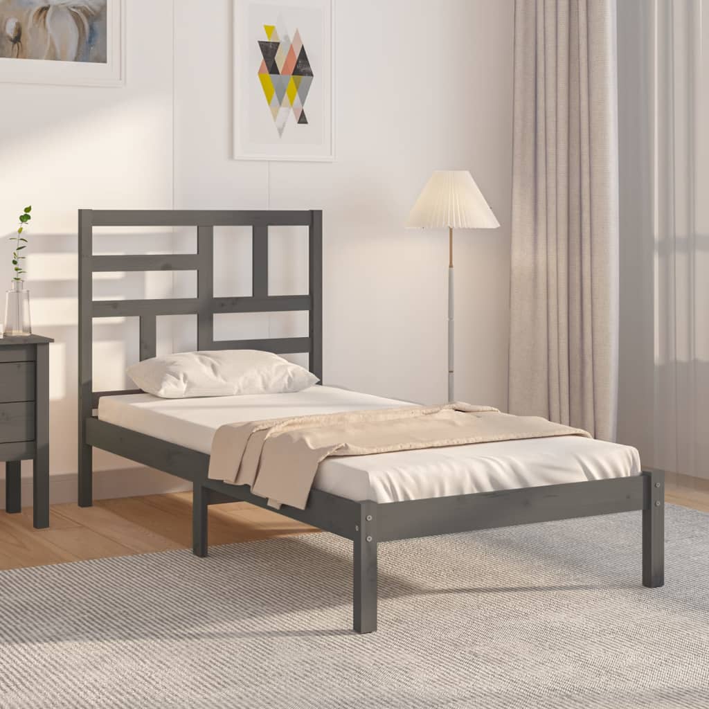 vida XL Massivholzbett Grau 90x 200 cm