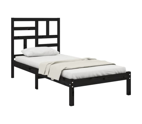 vidaXL Lovos rėmas, juodos spalvos, 90x200cm, medienos masyvas