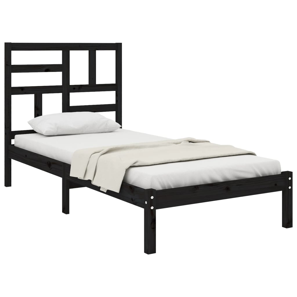 vidaXL Bedframe massief hout zwart 100x200 cm afbeelding
