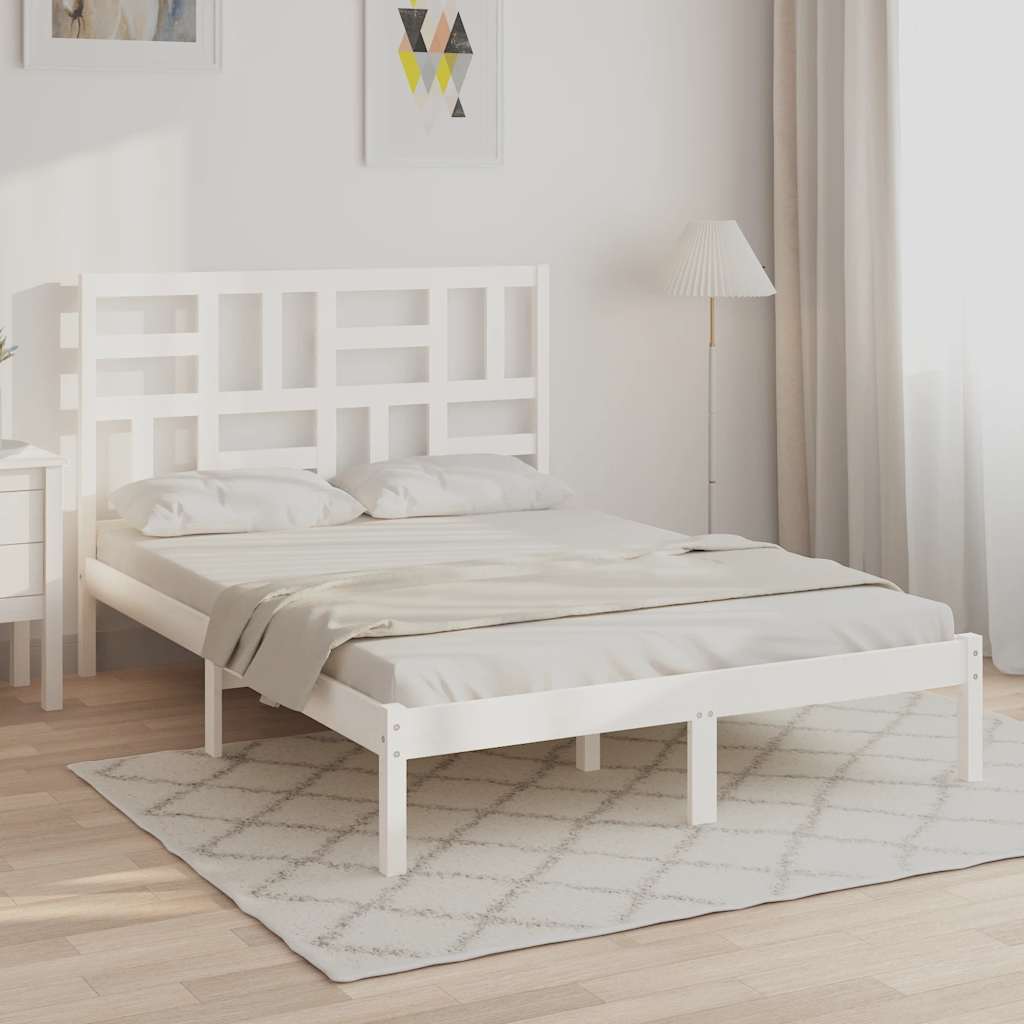 vidaXL Rama ��ka, bia�a, lite drewno, 140x200 cm