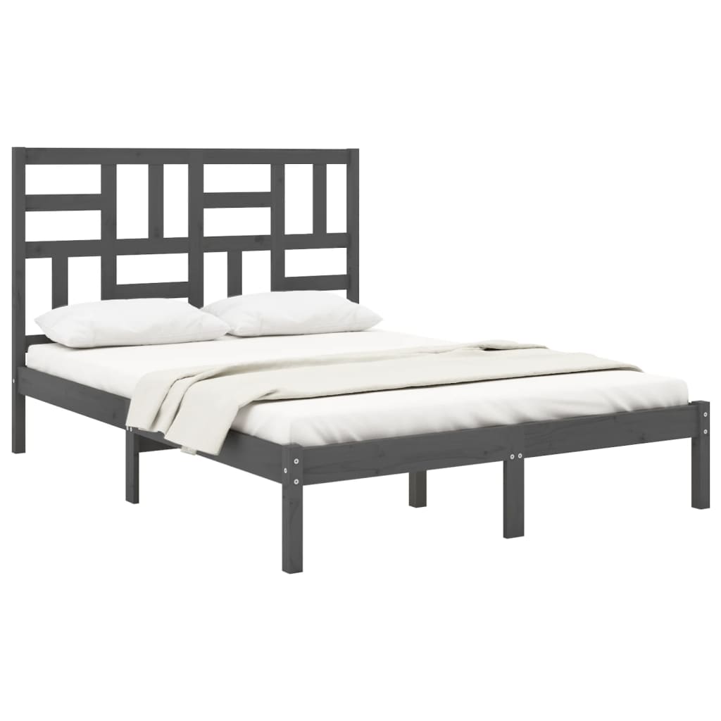 vidaXL Bedframe massief hout grijs 140x200 cm