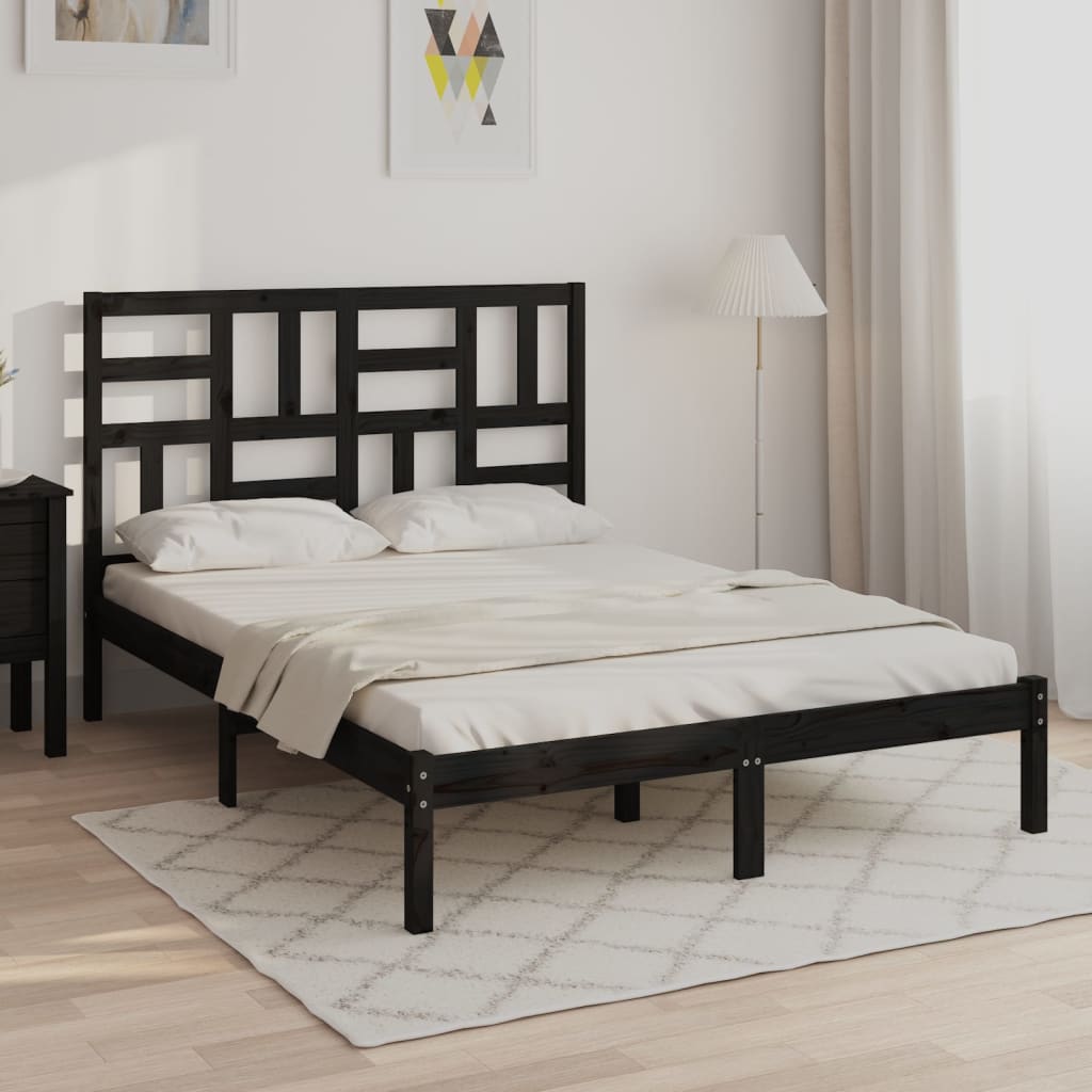 vida XL Massivholzbett Schwarz 140x 200 cm