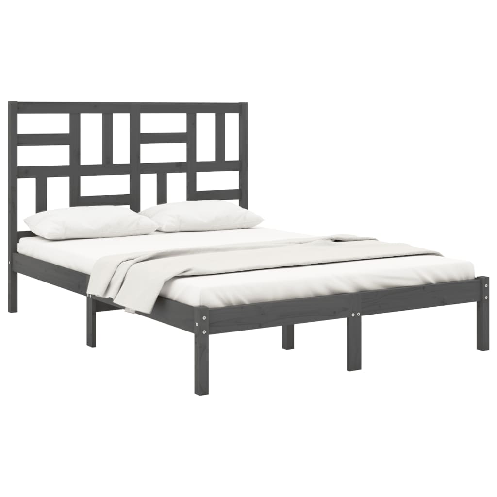 

vidaXL Bedframe massief hout grijs 150x200 cm 5FT King Size